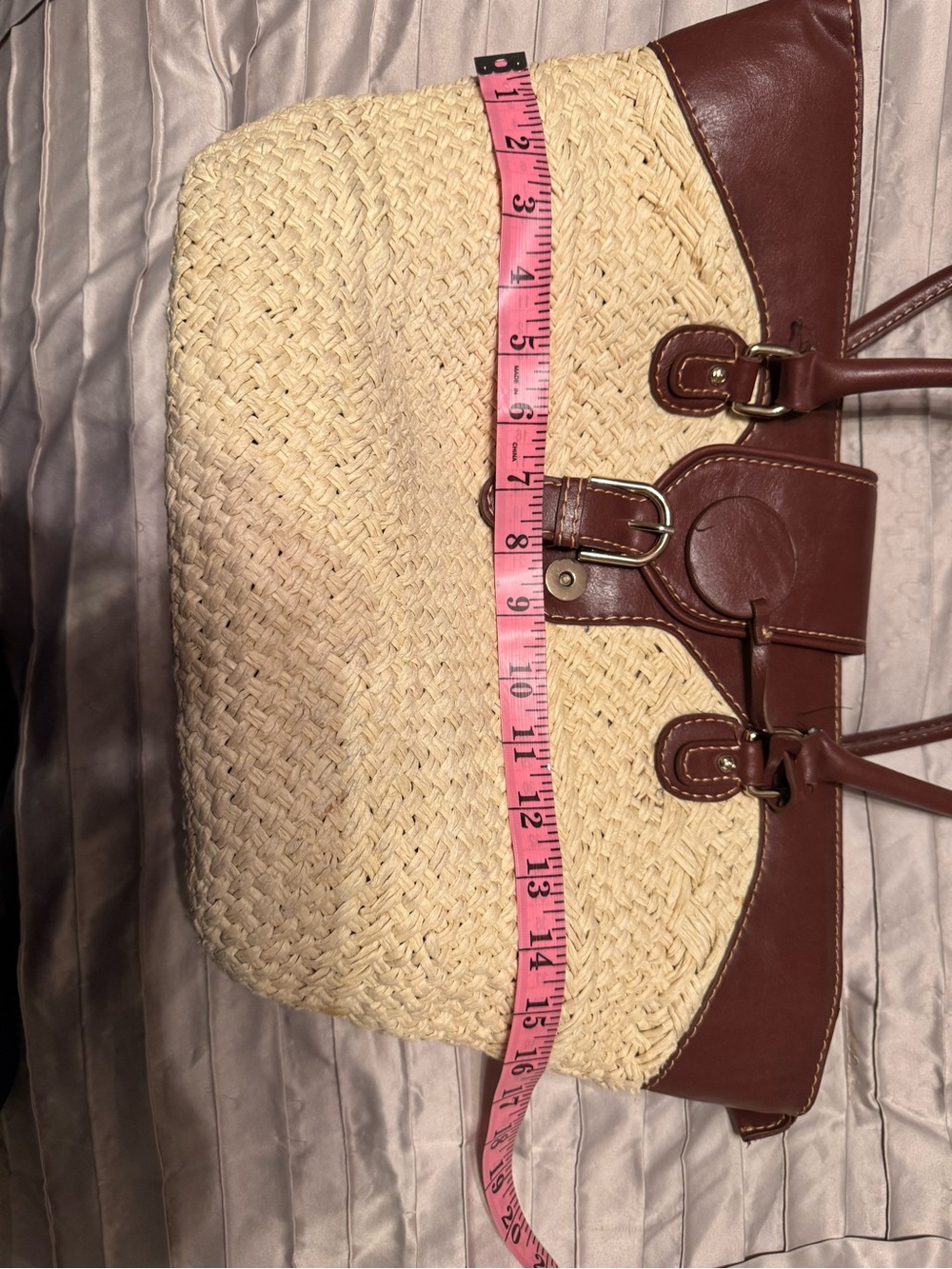 Etienne Aigner Natural Woven Wicker Tote with Brown Leather Trim - Picture 7 of 12